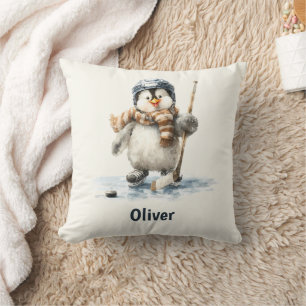 Persoonlijke Winter Pinguïn Hockey Kind Kussen