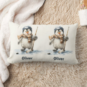 Persoonlijke Winter Pinguïn Hockey Kind Kussen