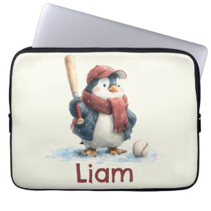 Persoonlijke Winter Pinguïn Honkbal Kind Laptop Sleeve
