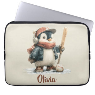 Persoonlijke Winter Pinguïn Softbal Kind Laptop Sleeve