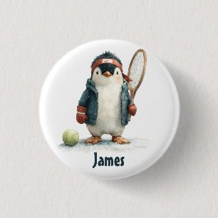 Persoonlijke Winter Pinguïn Tennis Kind Ronde Button 3,2 Cm