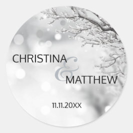 Persoonlijke winterwonderland Snow Wedding SEAL Ronde Sticker