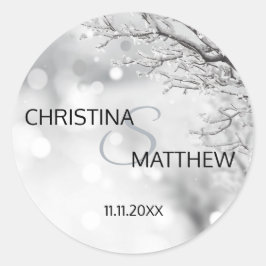 Persoonlijke winterwonderland Snow Wedding SEAL Ronde Sticker