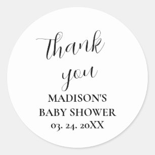 Persoonlijke witte babyshower bedankkaart ronde sticker