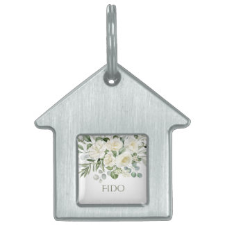 Persoonlijke Witte Bloem Bruiloft Huisdier Label Huisdieren Naamplaatje