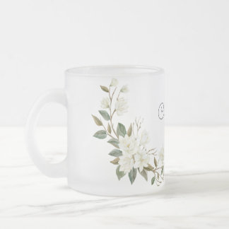 Persoonlijke witte bloemenmok, elegante aangepaste matglas koffiemok