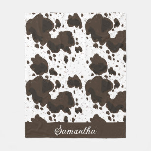 Persoonlijke witte bruine cowhide print fleece deken