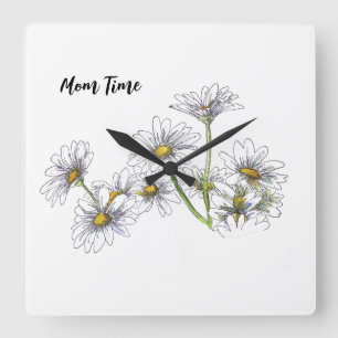 Persoonlijke witte Daisy Clock Vierkante Klok