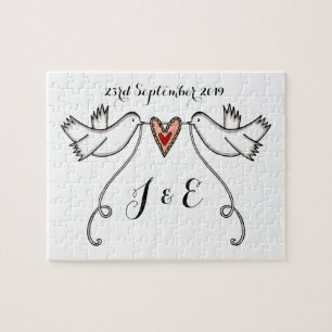 Persoonlijke Witte Doves Weddenschap Jigzaag Puzzl Legpuzzel