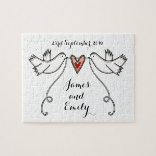 Persoonlijke Witte Doves Weddenschap Jigzaag Puzzl Legpuzzel