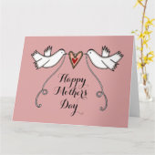 Persoonlijke witte duiven Moederdag kaart (Gele Bloem)