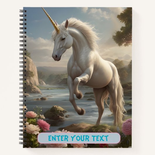Persoonlijke Witte Eenhoorn Bloem Stroom Notitieboek (Voorkant)
