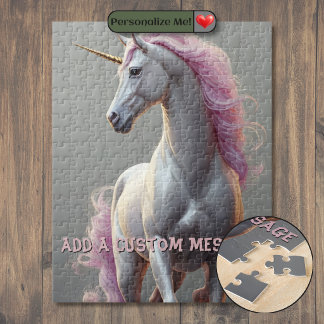 Persoonlijke Witte Eenhoorn met Roze Manen Legpuzzel