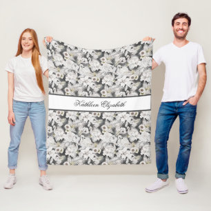 Persoonlijke witte grijze zwaan bloem bloemrijke e fleece deken