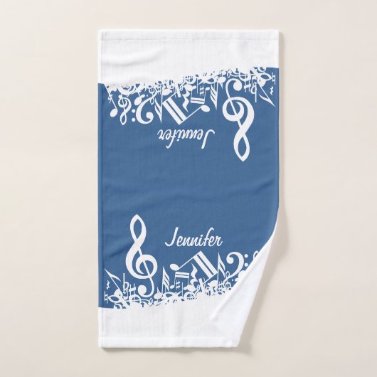 Persoonlijke witte joumloge muzieknotities op blau bad handdoek (Handdoek)