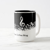 Persoonlijke witte joumloge muzieknotities op zwar tweekleurige koffiemok (Voorkant rechts)