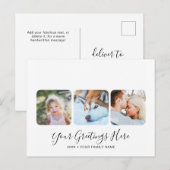 Persoonlijke Witte Moderne Wenskaarten 3 foto's Briefkaart (Voorkant / Achterkant)