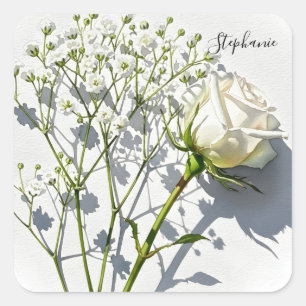 Persoonlijke Witte Roos Bloemsticker Vierkante Sticker