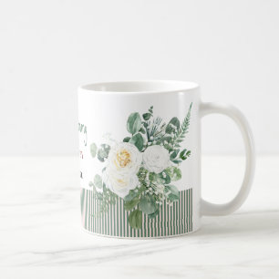 Persoonlijke witte roos bloemstuk mok, Elegante op Koffiemok