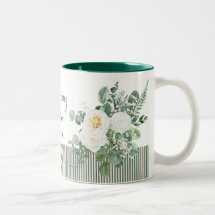 Persoonlijke witte roos bloemstuk mok, Elegante op Tweekleurige Koffiemok