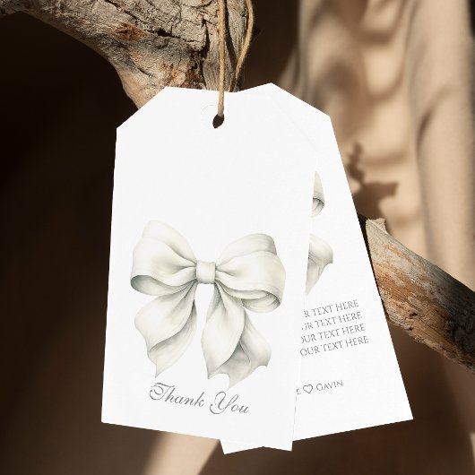 Persoonlijke witte strik bruidsdouche cadeaulabel