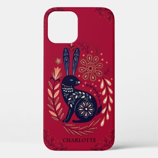 Persoonlijke Woodlands Rabbit Folk Art over rood Case-Mate iPhone Case (Achterkant)