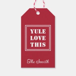 Persoonlijke YULE LOVE THIS Eenvoudige Typografie Cadeaulabel
