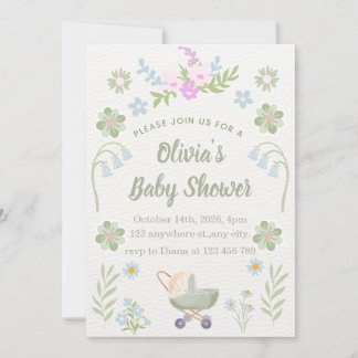 Persoonlijke zachte bloemige baby shower kaart