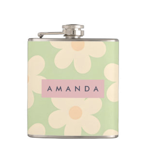 Persoonlijke zachte mintgroene retro madeliefjesbl heupfles