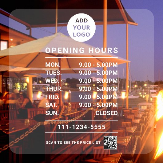 Persoonlijke Zakelijke Openingsuren logo qr-code Raamsticker