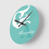 Persoonlijke Zeemeermin Wit Blauwgroen blauw monog Ronde Klok (Hoek)