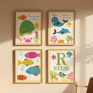 Persoonlijke Zeewezens Kunstprintset voor Kinderen Poster