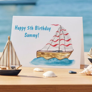 Persoonlijke zeilboot 5e verjaardag voor jongens kaart