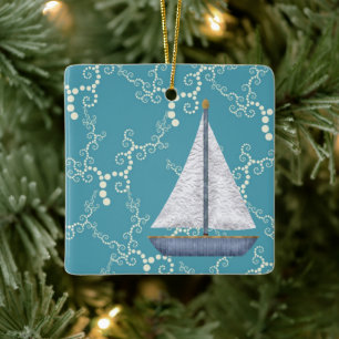 Persoonlijke zeilboot Nautical Sailing Kerstmis Keramisch Ornament