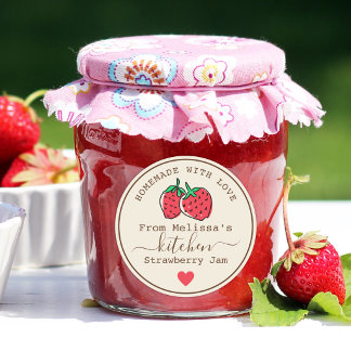 Persoonlijke zelfgemaakte aardbeienjam met liefde ronde sticker