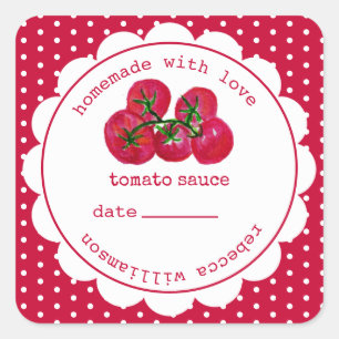 Persoonlijke zelfgemaakte tomatensaus pot vierkant vierkante sticker