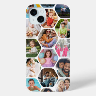 Persoonlijke Zeshoek Multi-Fotocollage iPhone 15 Mini Hoesje