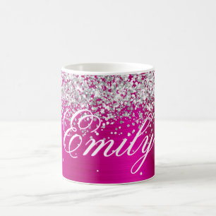 Persoonlijke Zilveren Glitter Heet Roze Folie Koffiemok