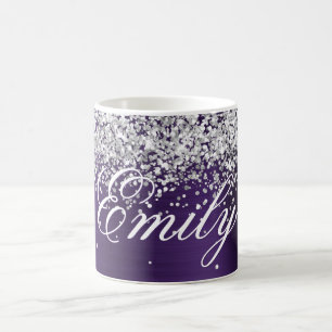 Persoonlijke Zilveren Glitters Donker Violette Fol Koffiemok