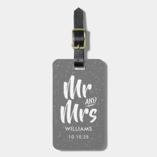 Persoonlijke Zilveren Stardust Confetti Mr en Mevr Bagagelabel