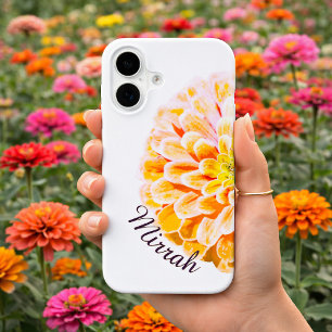 Persoonlijke Zinnia-bloem met op maat gemaakte naa iPhone 16 Hoesje