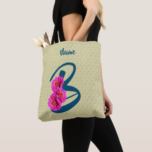 Persoonlijke Zinnia Bloemen Monogram Initiaal B Draagtas