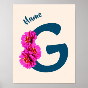 Persoonlijke Zinnia Bloemen Monogram Initiaal G Poster