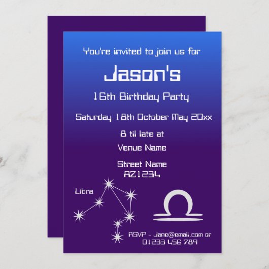 Persoonlijke Zodiac Weegschaal Galaxy Feest Uitnod Kaart (Voorkant / Achterkant)
