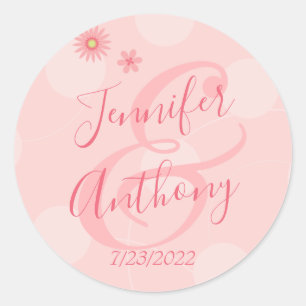 Persoonlijke zomer roze bruiloft ronde sticker