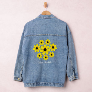 Persoonlijke zonnebloem bruid trouw denim jas jacket