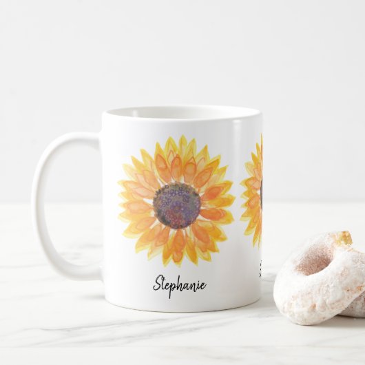 Persoonlijke zonnebloem koffiemok (Met donut)