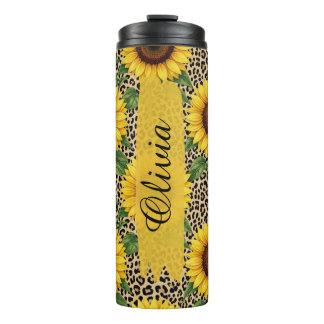 Persoonlijke Zonnebloem Luipaard 0,5L Thermokop Thermosbeker