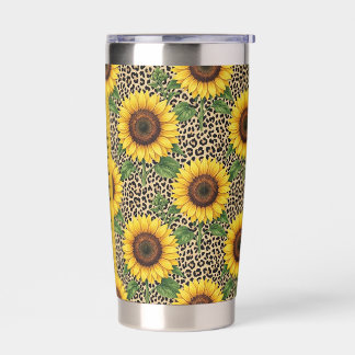 Persoonlijke Zonnebloem Luipaard 0,6L Thermokop Geïsoleerde Drinkbeker