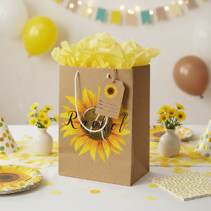 Persoonlijke zonnebloem middelgrote cadeautas